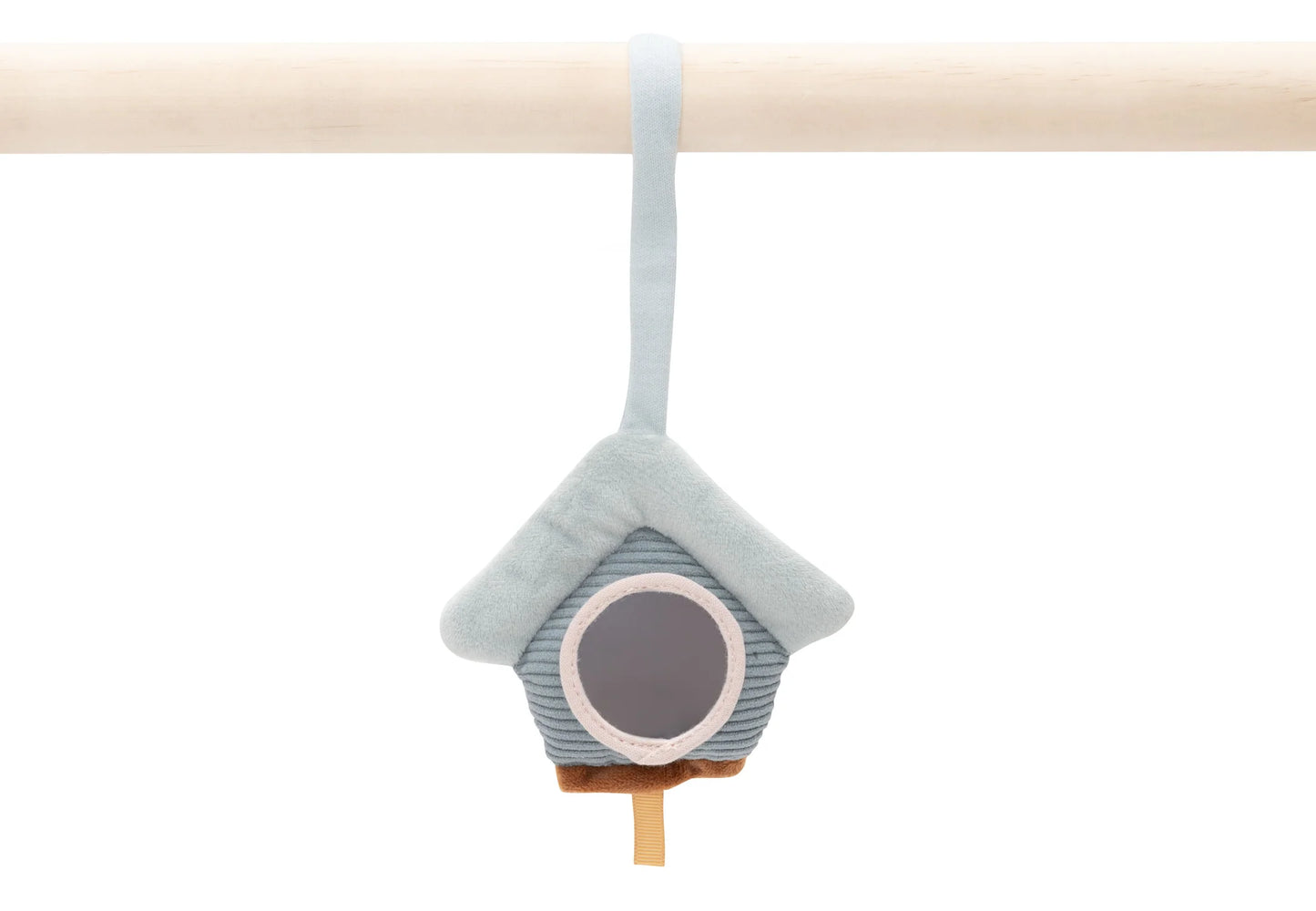 Blauw vogelhuisje met spiegel van Jollein Lovely Birds babygym speeltjes, stimulerend baby speelgoed.