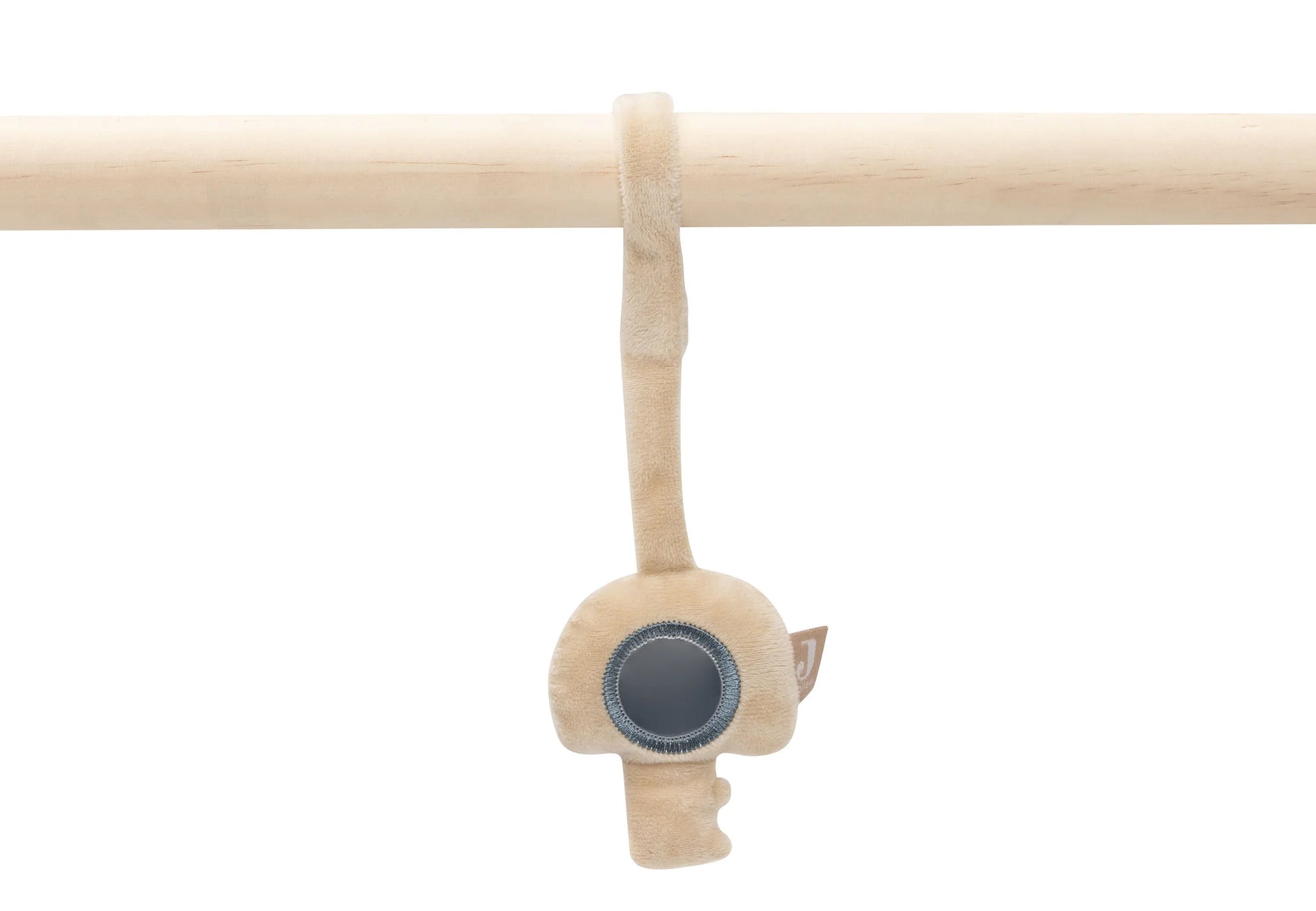 Beige Jollein babyspeeltje in sleutelvorm met spiegel, uit de On The Go collectie, interactief kraamcadeau.