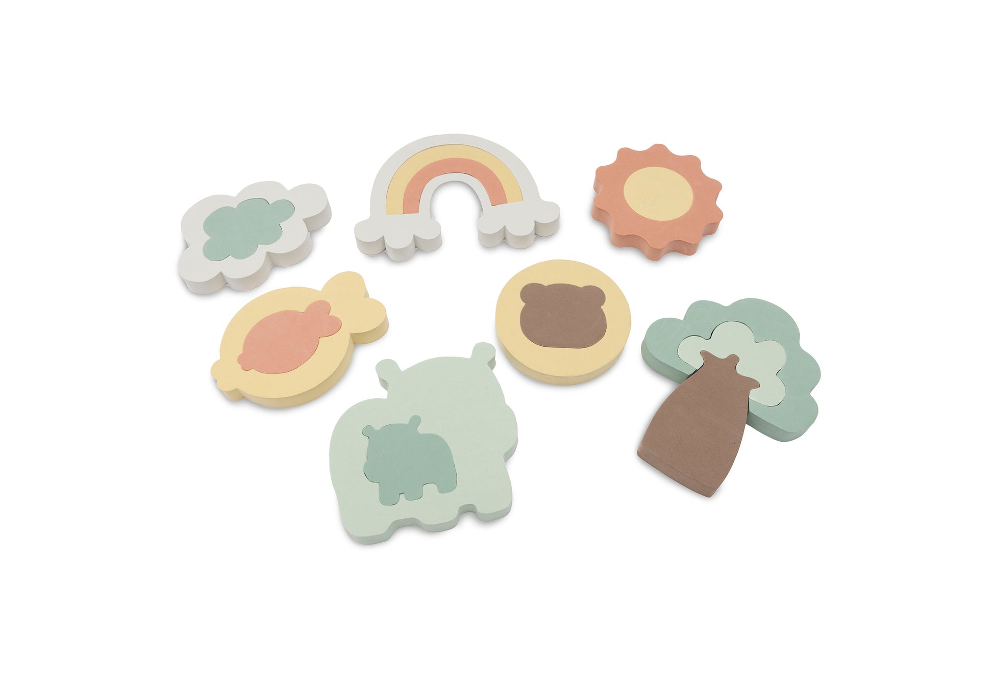 Jollein badpuzzel Foam Kangaroots bovenaanzicht met foam puzzelstukken in pasteltinten voor peuters