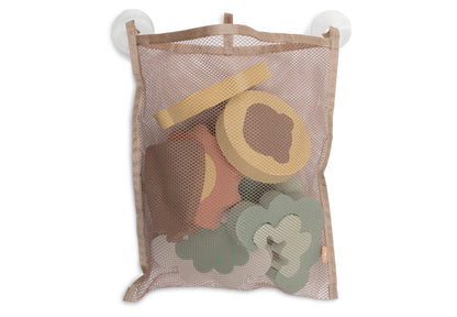 Jollein badpuzzel Foam Kangaroots in beige mesh opbergzak met zuignappen, badspeelgoed opbergen