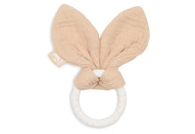 Jollein Bijtring Siliconen Bunny Ears in kleur Moonstone met zachte oren en witte ring, ideaal baby speelgoed.