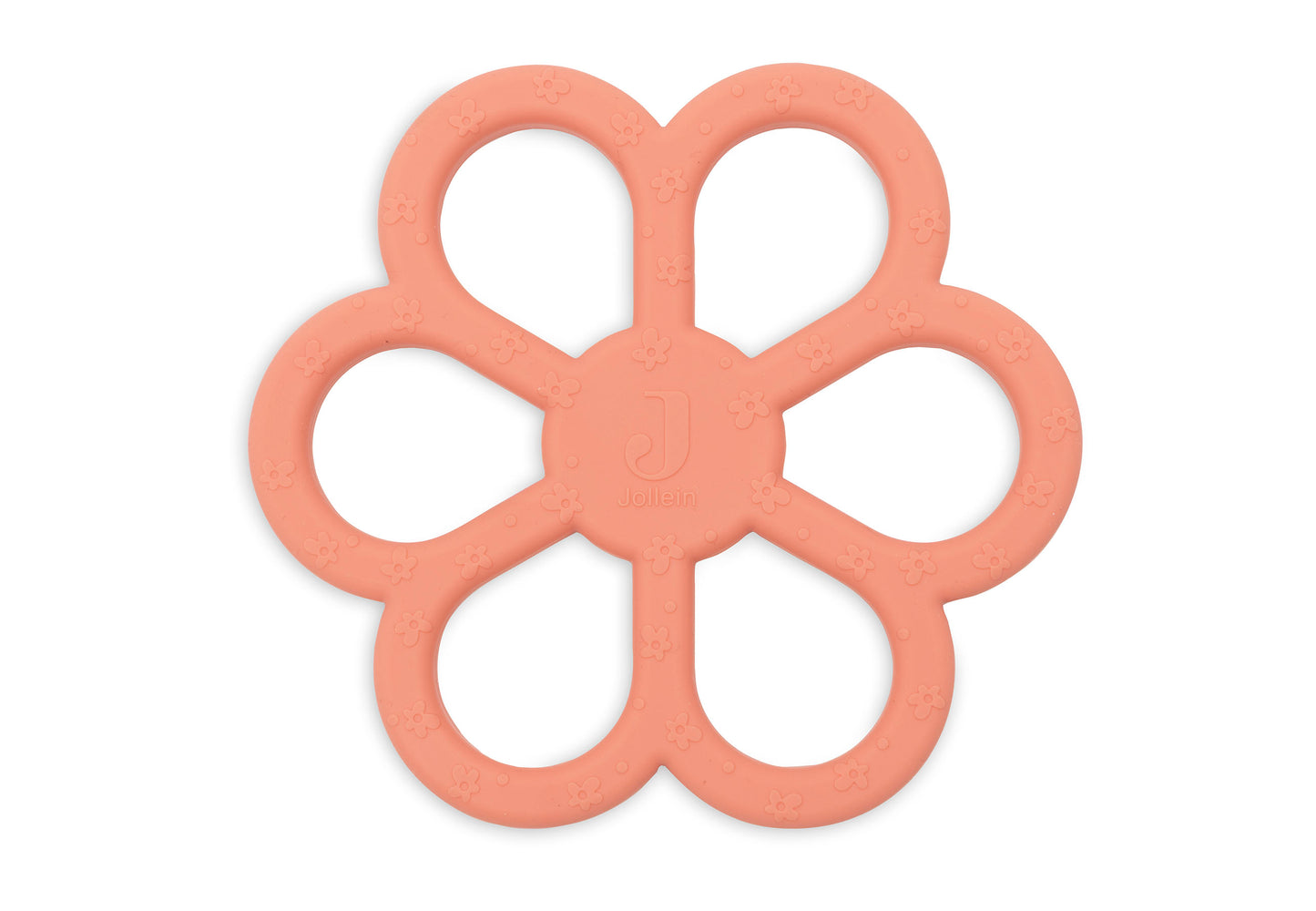 Jollein bijtring siliconen flower coral rose met bloemmotief, bovenaanzicht baby speelgoed