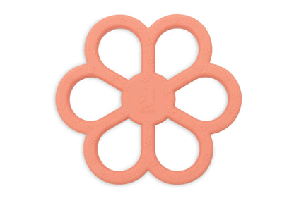 Jollein bijtring siliconen flower coral rose met bloemmotief, bovenaanzicht baby speelgoed