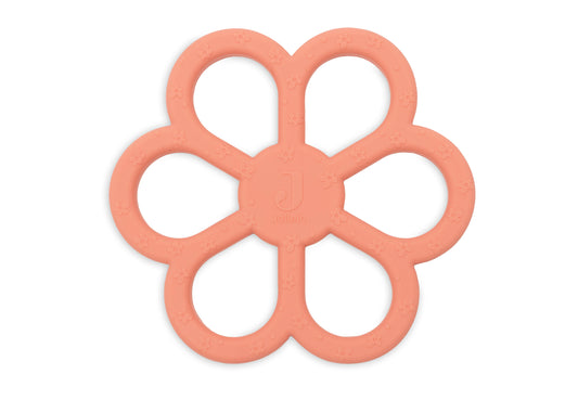 Jollein bijtring siliconen flower coral rose met bloemmotief, bovenaanzicht baby speelgoed