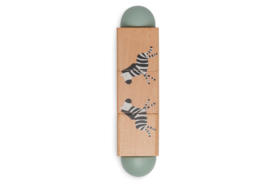 Houten draaipuzzel van Jollein met zebra-afbeelding, duurzaam peuterspeelgoed uit de Jungle Jambo collectie.