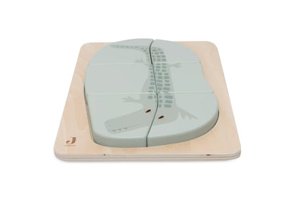 Detail Jollein Houten puzzel Croco met inlegstukken, sensorisch houten speelgoed voor peuters en baby’s.