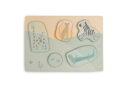Pastelkleurige Jollein houten puzzel met jungle dieren uit Jungle Jambo serie, perfect educatief Montessori baby speelgoed.