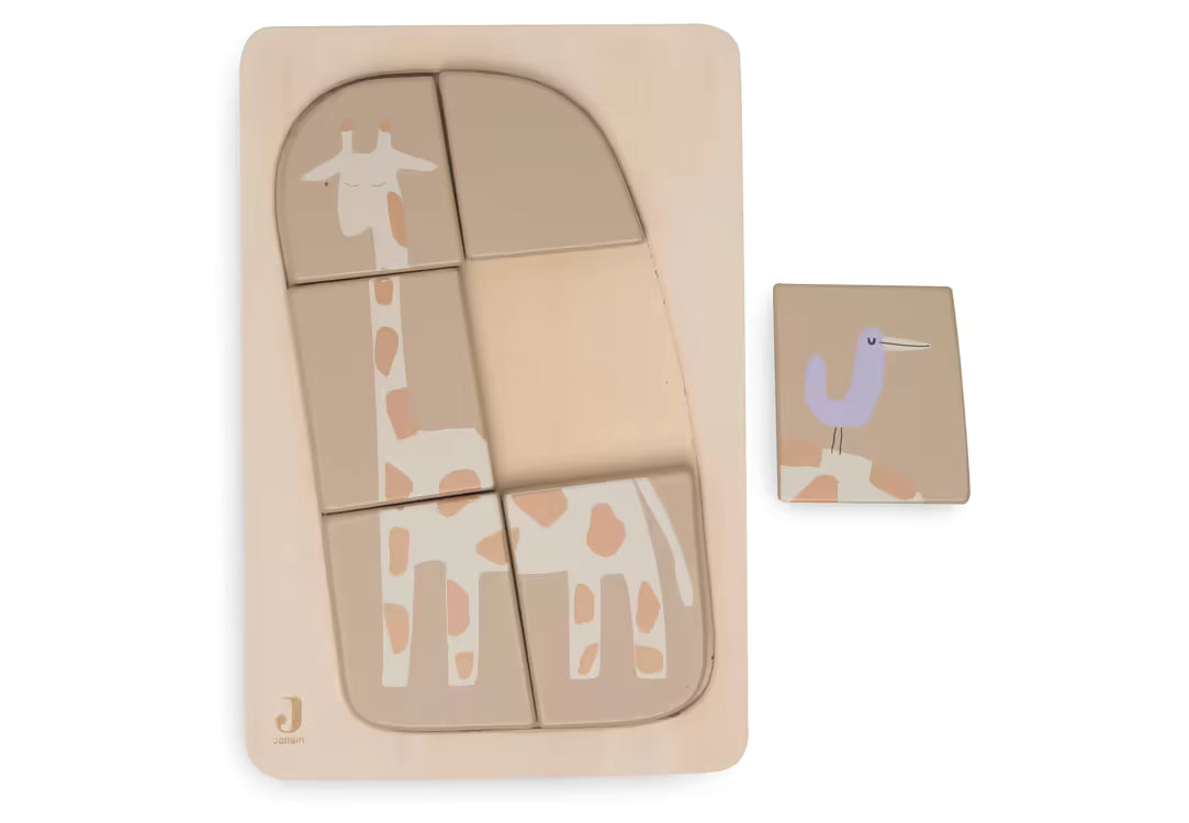 Jollein Houten puzzel Jungle Jambo Giraffe, vormenpuzzel met losse houten blokken voor educatief baby speelgoed.
