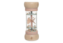 Houten rammelaar van Jollein uit de Lovely Birds serie, roze met houten details, ideaal baby speelgoed of kraamcadeau.