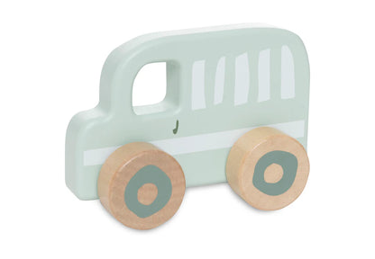 Mintgroene houten bus met ronde wielen van Jollein, peuter speelgoed van hout en ideaal als duurzaam baby cadeau.