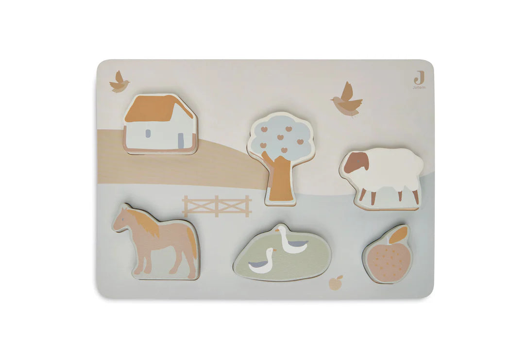 Jollein houten puzzel uit de Farm serie met rustgevende illustraties, ideaal baby cadeau en speelgoed in hout.