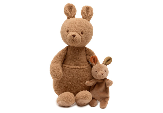 Jollein Knuffel Kangaroots met bijpassende tutdoek kangoeroe, camel kleur, compleet baby cadeau set