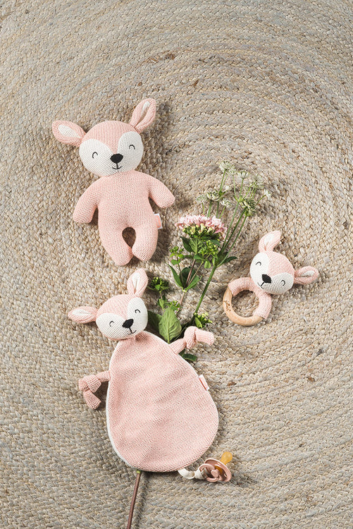 Set van Jollein knuffeldoekjes en speendoekjes deer in Pale Pink, perfect als schattig baby cadeau of kraamcadeau.
