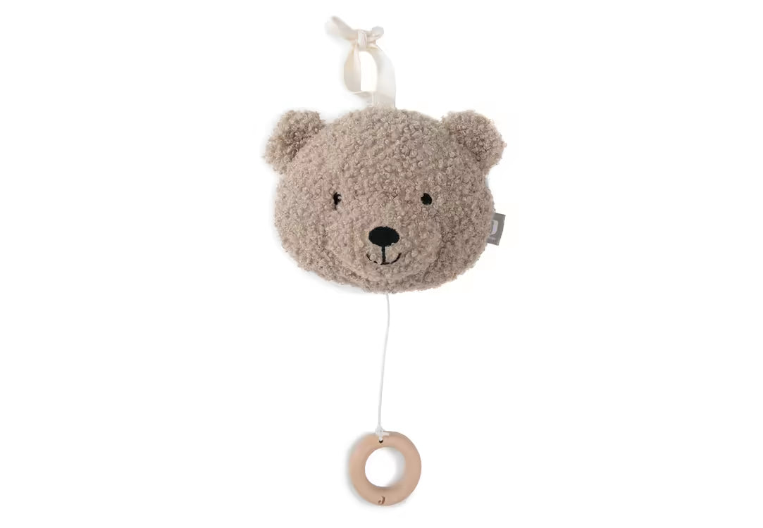 Voorbeeld van Jollein muziekdoosje Teddy bear met houten ring, schattige muziek hanger, leuk baby cadeau.