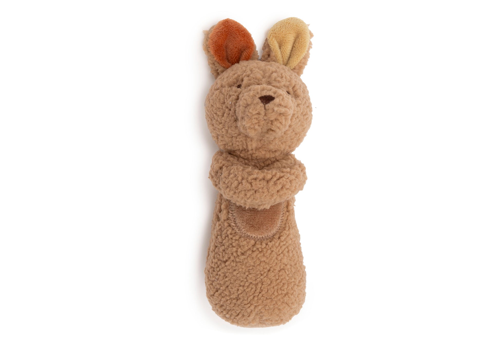 Jollein rammelaar Kangaroots camel, pluche kangoeroe babyspeelgoed met kleurrijke oortjes, ideaal kraamcadeau