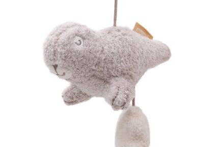 Grijs zeehondje van de Jollein Boxmobiel Deepsea, gemaakt van zacht materiaal als sensorisch speelgoed voor baby’s.