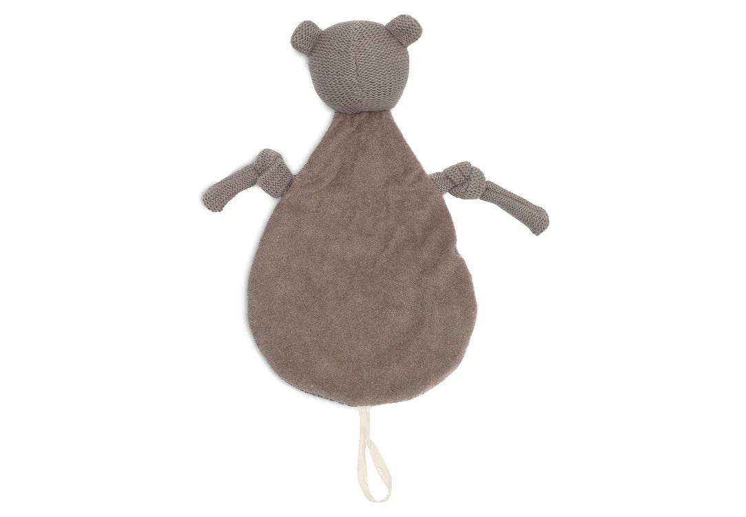 Achterkant van Jollein Speendoekje Bear in bruin, een zacht knuffeldoekje voor baby’s als perfect kraamcadeau.