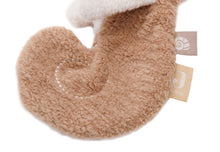 Detail en labels van het Jollein Speendoekje Deepsea Sea Horse in de vorm van een zacht beige zeepaardje van teddystof.