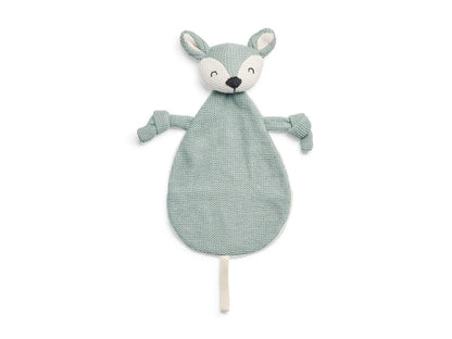 Zacht Jollein speendoekje deer in Ash Green met gebreide voorkant, ideaal als knuffeldoekje of kraamcadeau.