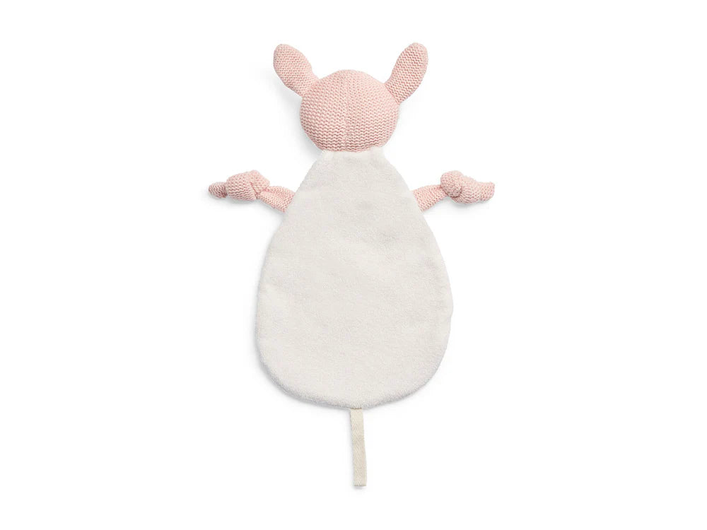 De fleece achterkant van het Jollein speendoekje deer in Pale Pink is heerlijk zacht voor baby’s als speenknuffel.