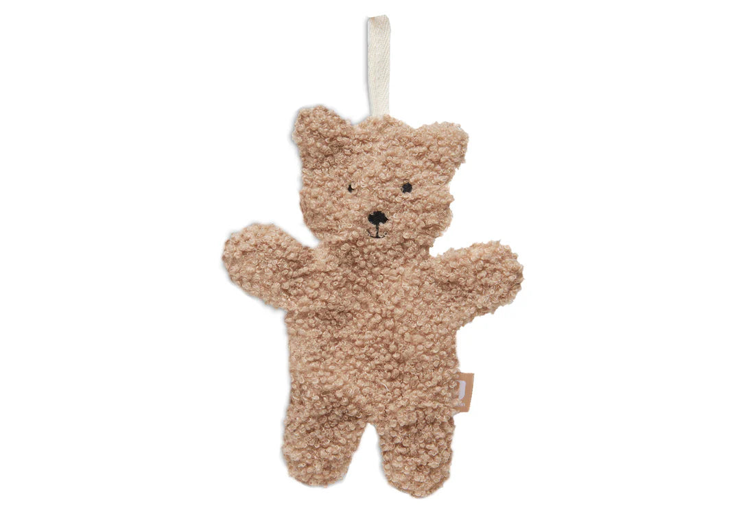 Voorkant van het Jollein Speendoekje Teddy Bear in Biscuit, een knuffeldoekje met geborduurd gezicht en lusje.