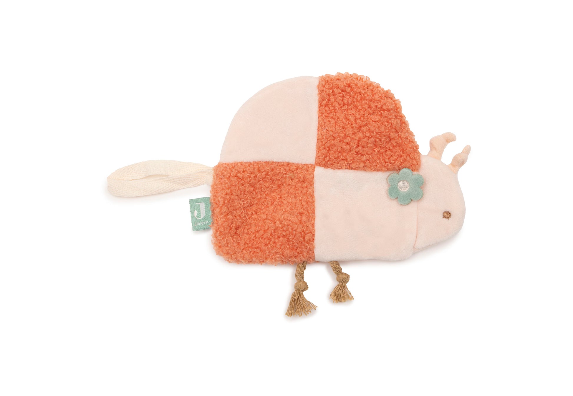 Jollein speenknuffel lieveheersbeestje zijaanzicht, oranje teddy roze velvet, touwpootjes mintgroen bloem kraamcadeau