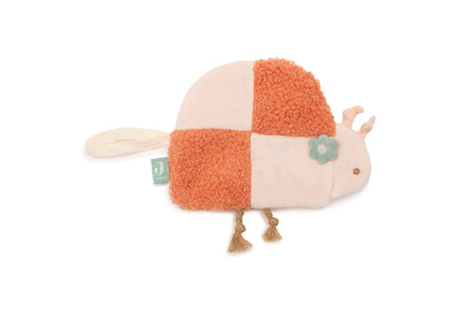 Jollein speenknuffel lieveheersbeestje zijaanzicht, oranje teddy roze velvet, touwpootjes mintgroen bloem kraamcadeau