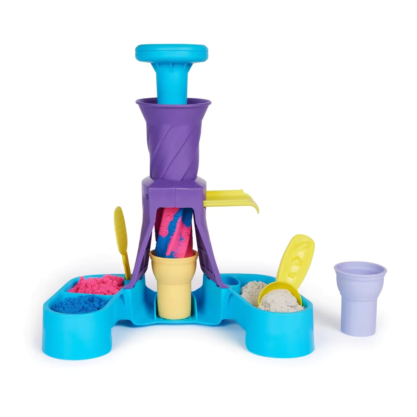 Kinetic Sand Soft Serve Station gevuld met roze en blauw kinetisch zand, perfect educatief speelgoed voor kinderen.