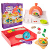Complete Kinetic Sand Squishpizza set met doos, kleurrijk sensorisch speelgoed voor kinderen vanaf vijf jaar.