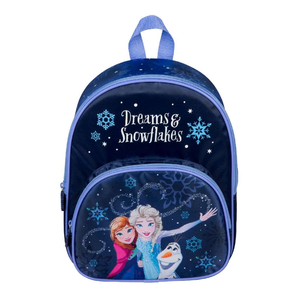Kleine rugzak Disney Frozen blauw 30,5cm met Anna, Elsa en Olaf, twee vakken met ritssluiting