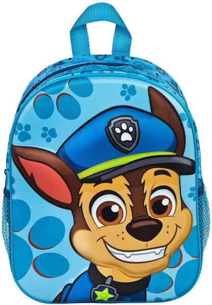 Kleine rugzak peuter in blauw met 3D PAW Patrol Chase design, stevig en comfortabel voor dagelijks gebruik.