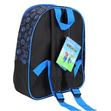 Kleine rugzak kinderen in zwart en blauw met Super Mario label en verstelbare banden, praktische rugzak voor school.