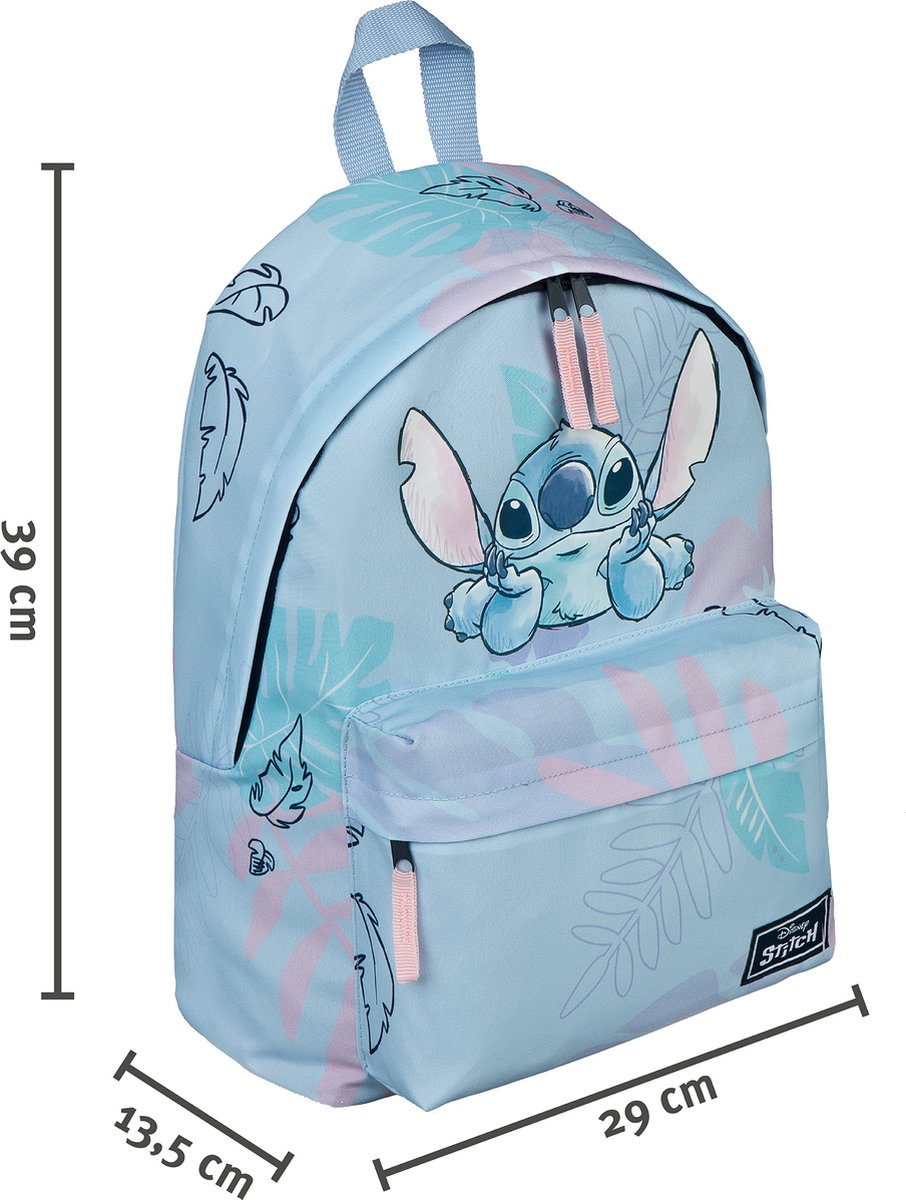 Kleine rugzak Undercover met Stitch motief 39x29x13,5cm afmetingen zijkant met maataanduiding