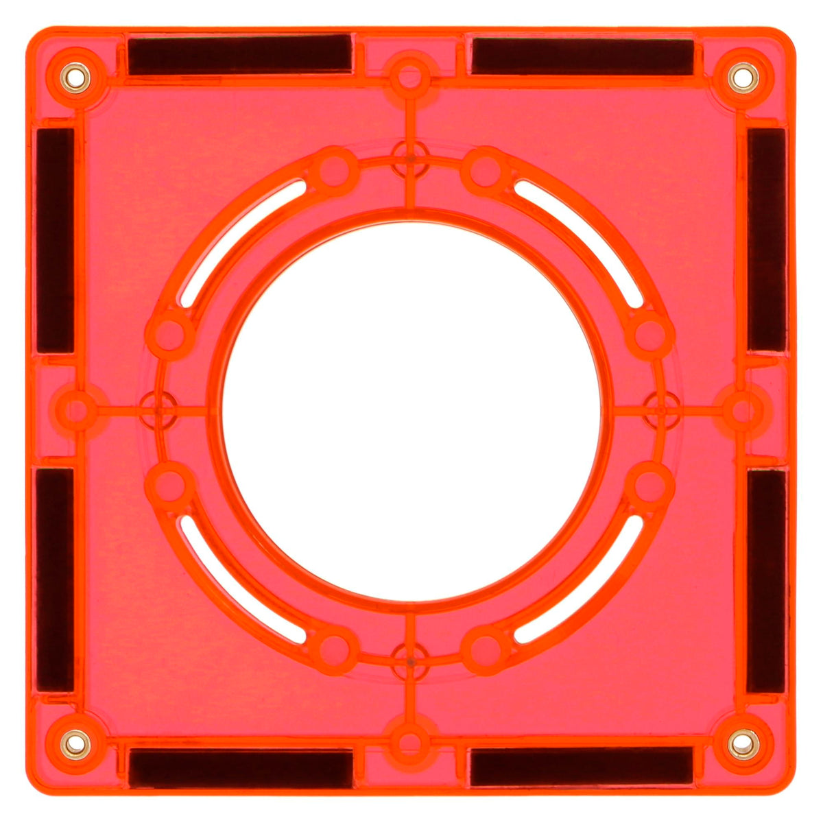 Coblo magneet tegel detail bovenaanzicht, oranje transparant met zichtbare magnetische verbindingspunten