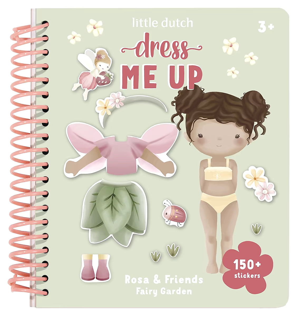 Voorkant verpakking van Little Dutch aankleedboek Rosa & Friends Fairy Garden met meer dan 150 stickers, leuk boek peuter.