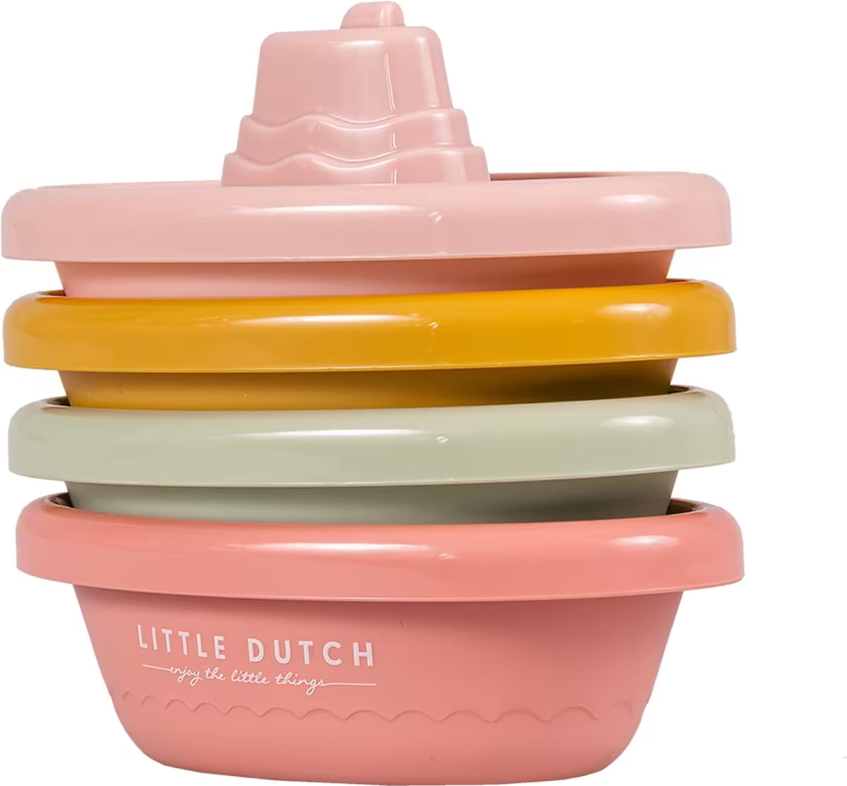 Stapelbare Little Dutch Bad Bootjes in pastelkleuren, duurzaam speelgoed voor in bad vanaf 4 maanden.