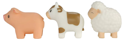 Little Dutch Bad Figuren Set Farm met drie boerderijdieren in zijaanzicht, veilig speelgoed voor in bad.