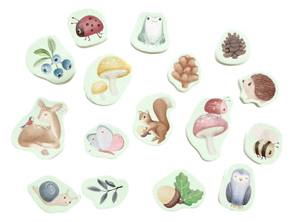 Little Dutch Bad Foam Figuren Forest Friends volledige set van 16 schuimfiguren met dieren en bosmotieven voor badplezier.