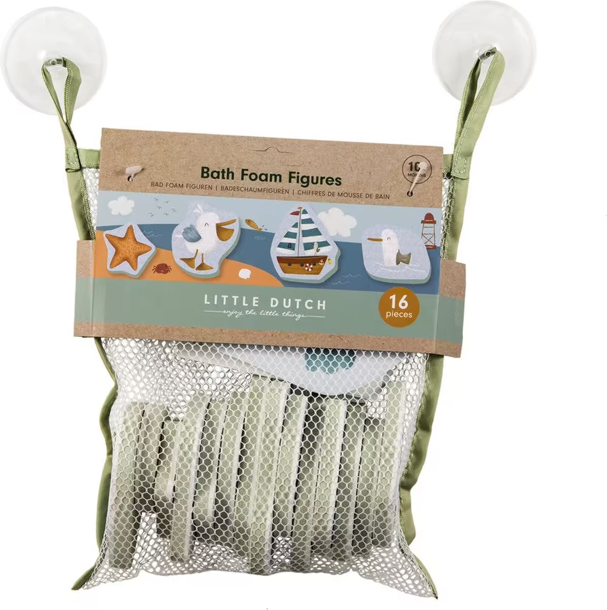Little Dutch Bad Foam Figuren Sailors Bay inclusief handig ophangnet met zuignappen, ideaal bad speelgoed.