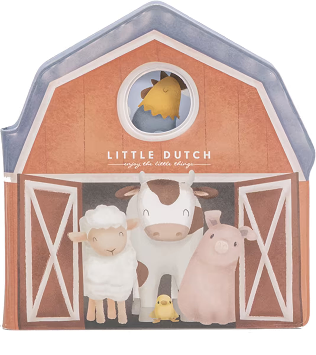 Voorkant van Little Dutch Badboekje - Farm met schaap, koe en varken, vrolijk badboekje baby.