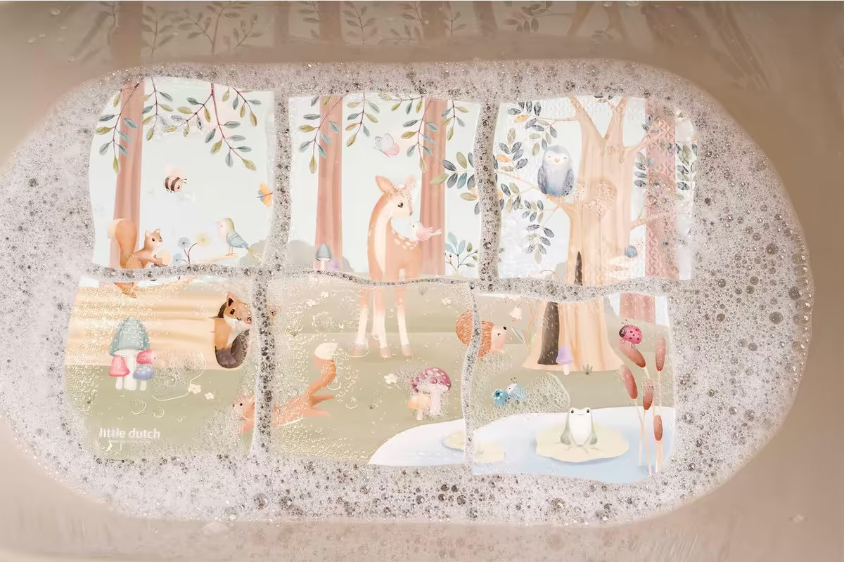 Little Dutch badpuzzel forest friends drijvend in badschuim, kleurrijk speelgoed voor in bad voor jonge kinderen.