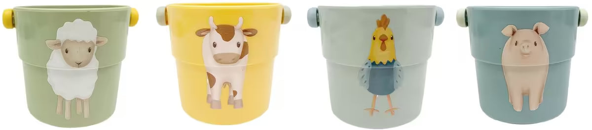 Little Dutch badspeelgoed badbekers Farm met vrolijke dierenprints van schaap, koe, kip en varken.