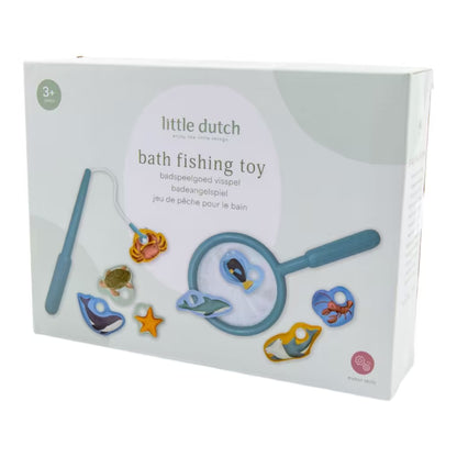 Rechterzijde verpakking Little Dutch badspeelgoed visspel met kleurrijke vissen, ideaal speelgoed voor in bad.