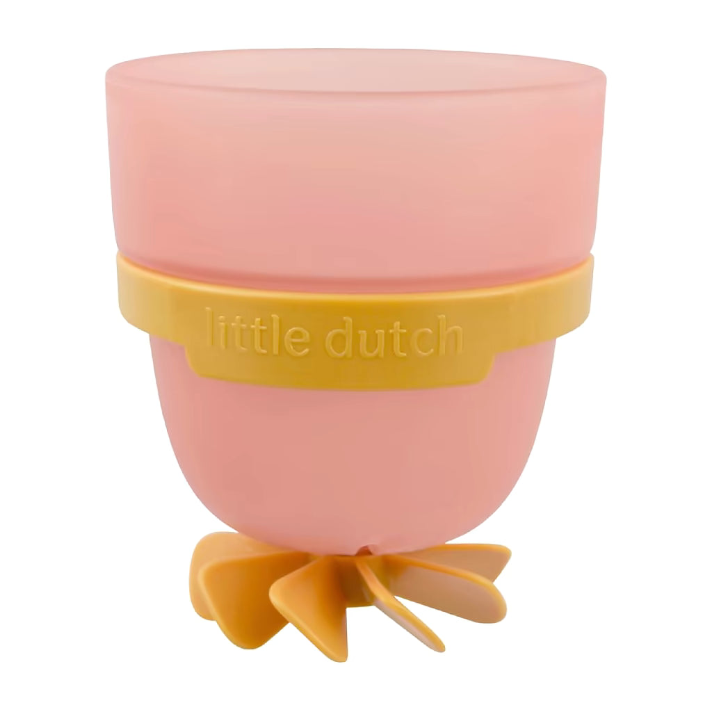 Little Dutch Badwand bekers bloem roze beker met waterrad onderaan, leuk peuter speelgoed voor badtijd.