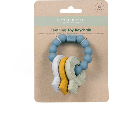 Voorkant verpakking Little Dutch Bijtring sleutelbos, drie siliconen sleutels in pastelkleuren, handig bijtspeeltje voor baby’s.