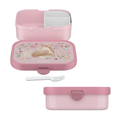 Little Dutch broodtrommel Fairy Garden in roze met vakjes en vorkje, ideale broodtrommel kind van Mepal.