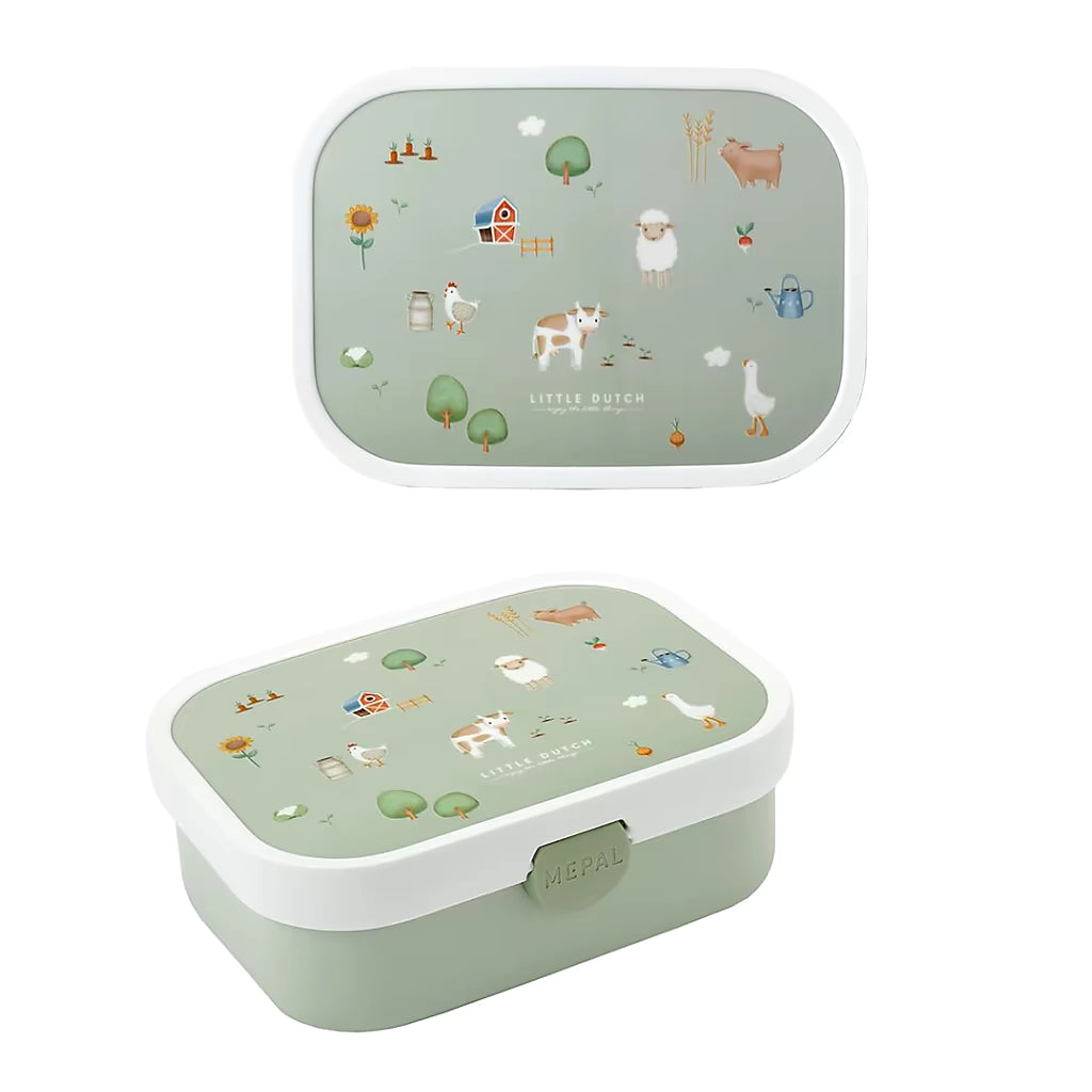 Little Dutch broodtrommel kind in Bento stijl, Farm design met dieren en planten, ideaal als lunchbox Little Dutch.