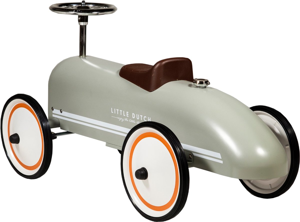 Little Dutch cadeau loopauto mintgroen bovenaanzicht met retro design en oranje details