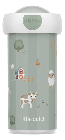 Little Dutch drinkbeker Mepal Campus 300 ML in groen met boerderijprint Farm, ideaal als drinkfles kind.
