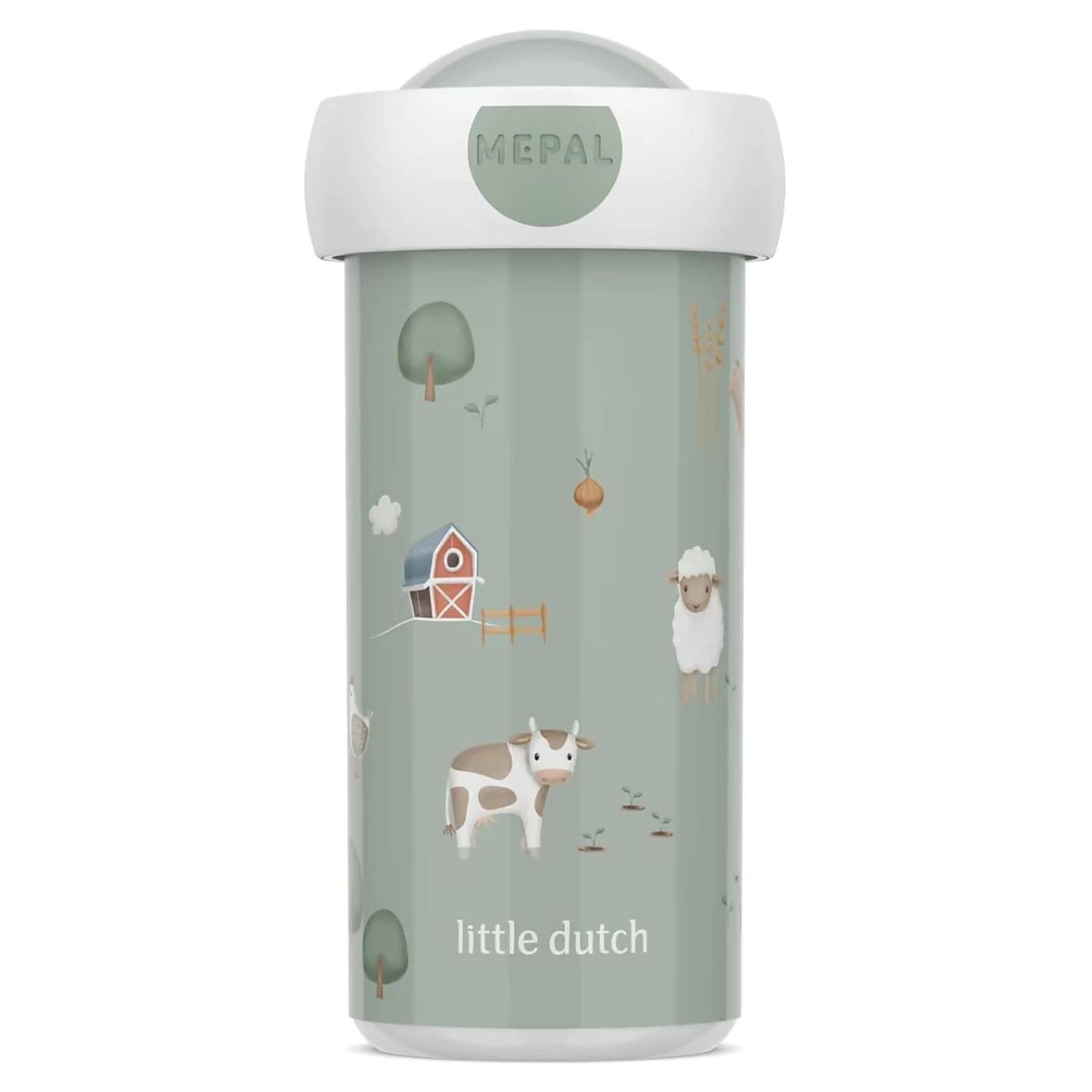 Little Dutch drinkbeker Mepal Campus 300 ML in groen met boerderijprint Farm, ideaal als drinkfles kind.